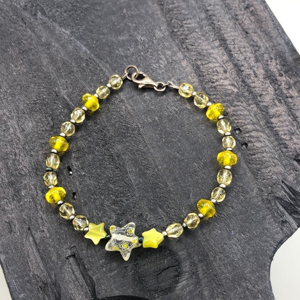 Vintage artisan millefiore star sterling clasp bracelet, small wrist.